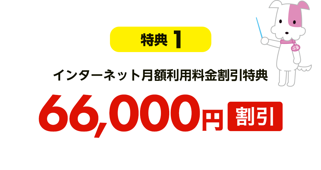 【特典1】インターネット月額利用料金割引特典 66,000円割引