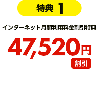 【特典1】インターネット月額利用料金割引特典 47,520円割引