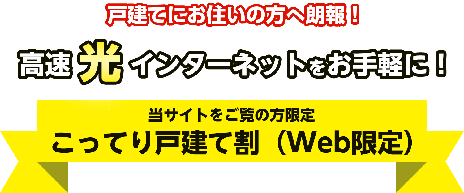 戸建てにお住まいの方へ朗報！高速光インターネットをお手軽に！当サイトをご覧の方限定 こってり戸建て割（Web限定）