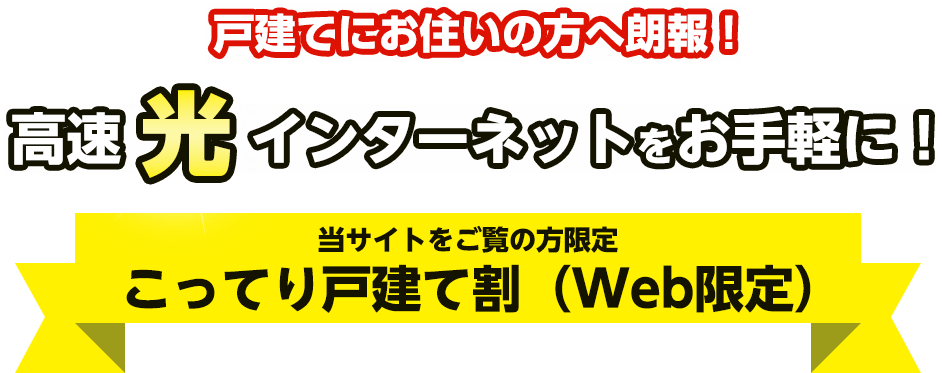 戸建てにお住まいの方へ朗報！高速光インターネットをお手軽に！当サイトをご覧の方限定 こってり戸建て割（Web限定）